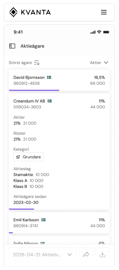 Kvanta Share Registry screenshot